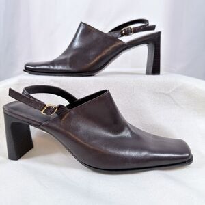 Enzo Angiolini Womens 8.5 Brown Leather Square Toe Slingback High Heel Classy